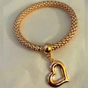 NEW Fashion Gold-Tone Heart Woven Popcorn Chain Stackable Elastic Bracelet